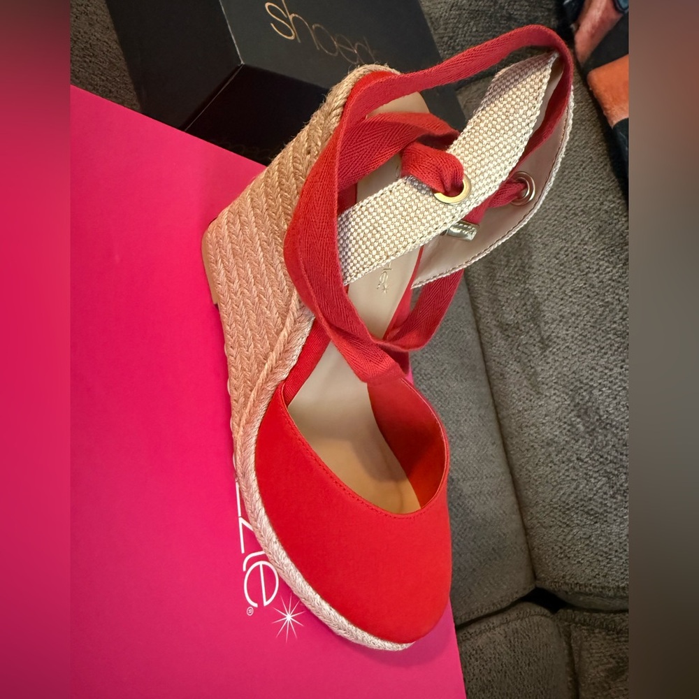 Red Wedge Espadrille Sandals